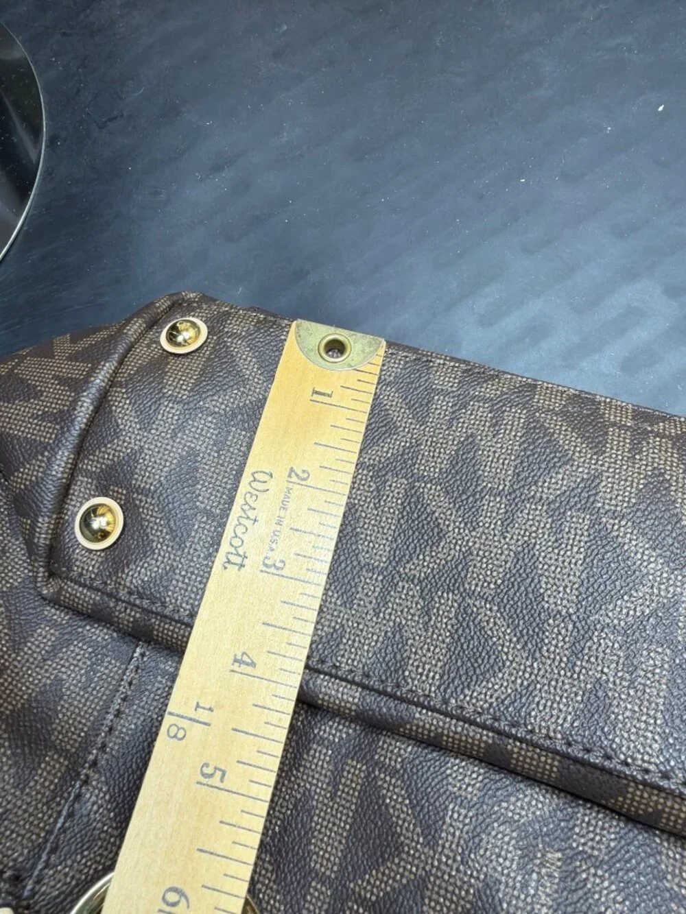 Michael Kors Jet Set Brown Signature Monogram Zip Tote Shoulder Bag Womens MK